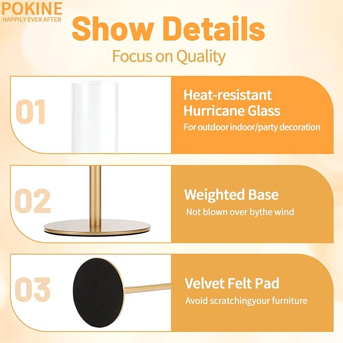 POKINE Tall Candle Holders Set of 3, Hurricane Glass Taper Candlestick Holders for Wedding, Christmas Decor, Dining Table, Party Centerpieces