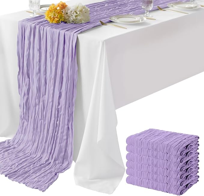 6 Pack Lilac Cheesecloth Table Runner 35"×120" Gauze Fabric Table Runner Rustic Sheer Runner for Wedding Birthday Baby Shower Party Table Decoration Lilac 6 Pack
