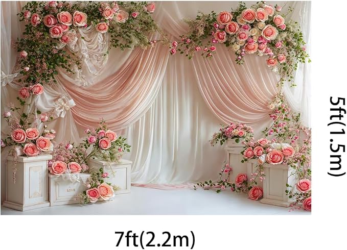 Kate 7x5ft Baby Shower Backdrop Curtain Pink Floral Decor for Ceremony Photography Background Romantic Bridal Shower Party Photo Booth Props with Rose Garland Drapes