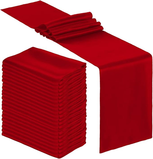 Bencailor 24 Pcs Red Satin Table Runner Bulk 12 x 108 Inches Long Table Runners Bright Smooth Fabric Tablecloth for Wedding Banquet Birthday Spring Graduation Party Decorations