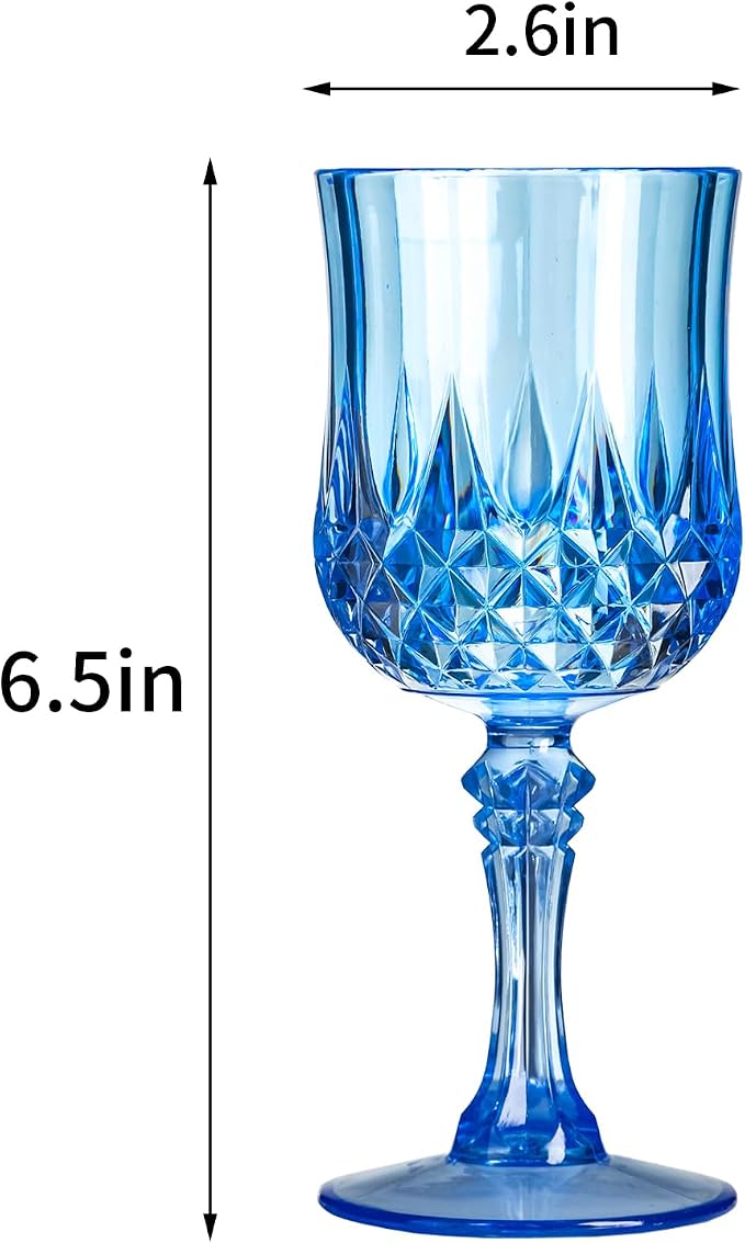 XKXKKE 12 Pcs Blue Plastic Wine Glasses, Plastic Water Goblets for Parties, Stemmed Drinking Glasses for Wedding Reception, Grand Event Party Bar Supplies Reusable Drinking Cups