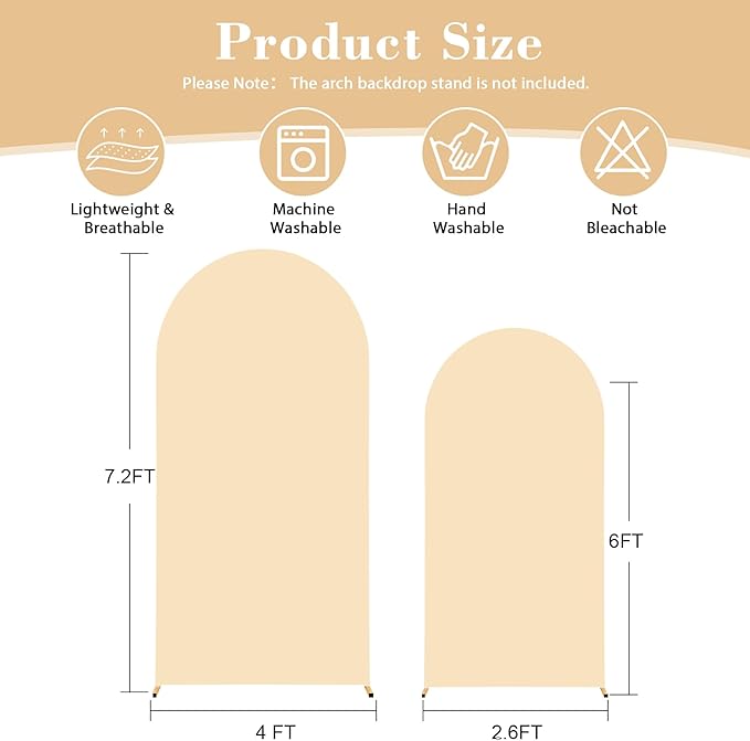 Champagne Arch Covers 2 Set 7.2 and 6ft Champagne Arch Backdrop Cover Spandex Fitted Wedding Arch Stand Covers for Birthday Party Baby Shower Bridal Shower Wedding Banquet Photo Balloon Arch Backdrop