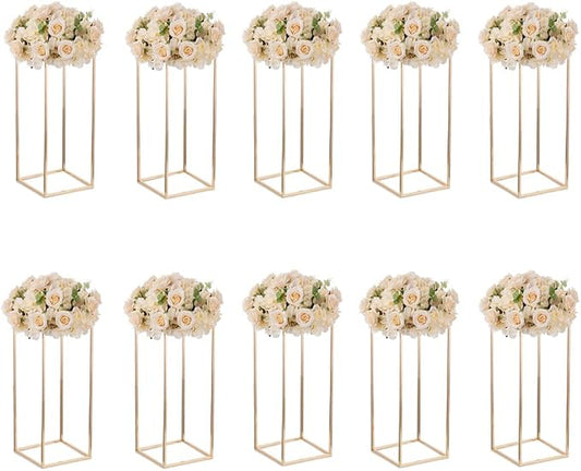 Gold Metal Cube Vase Stand for Wedding Centerpieces, 23.6in Tall, 10 Pcs | Columnar Cube Shape, Easy to Assembly, Flowers Cakes Drinks Display Table Centerpieces for Wedding Party Event