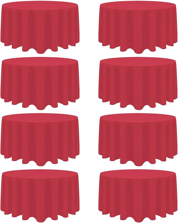 8 Pack Red Round Tablecloth 120 Inch Red Table Cloth Wrinkle Resistant Reusable and Washable Polyester Fabric for Holiday Buffet Wedding Party and Banquet