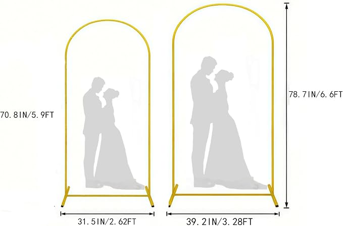 Metal Arch Backdrop Stand Set of 2, 6.6FT+6FT Wedding Arch Frame,Gold Balloon Arch Backdrop for Wedding,Graduation Ceremony,Baby Shower,Birthday Party Decoration (Gold, 6FT+6.6FT)