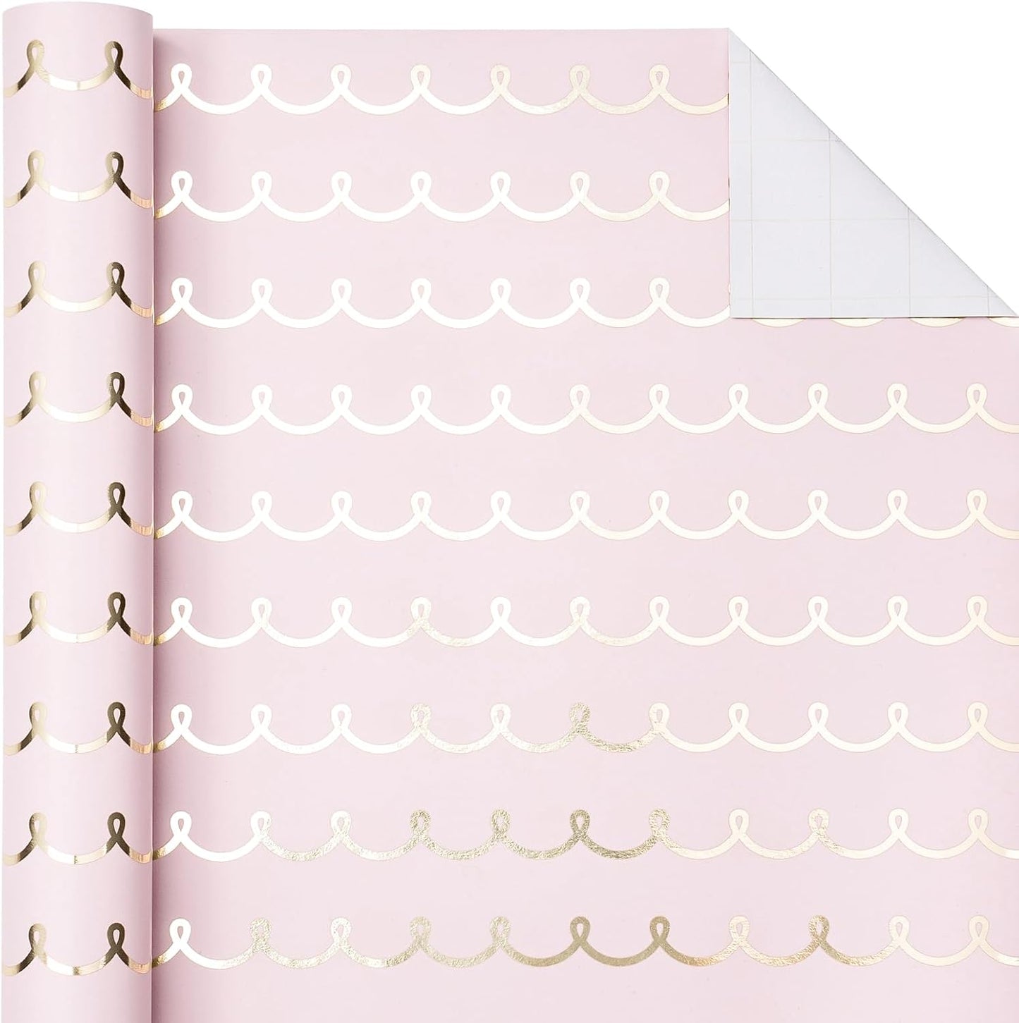WRAPAHOLIC Pink Wrapping Paper Roll - Mini Roll - 17 Inch x 33 Feet - Metallic Foil Chic Classic Pink and Gold Wedding Wrapping Paper for Birthday, Wedding, Baby Shower, Valentine's Day