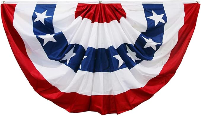 HOOSUN 4th of July Decorations,American Flag Bunting for Outside,Fourth of July Bunting Flags Patriotic Memorial Day Decorations,USA Flags Pleated Fan Flag 1.5x3 FT,Red White and Blue Buntings Banner