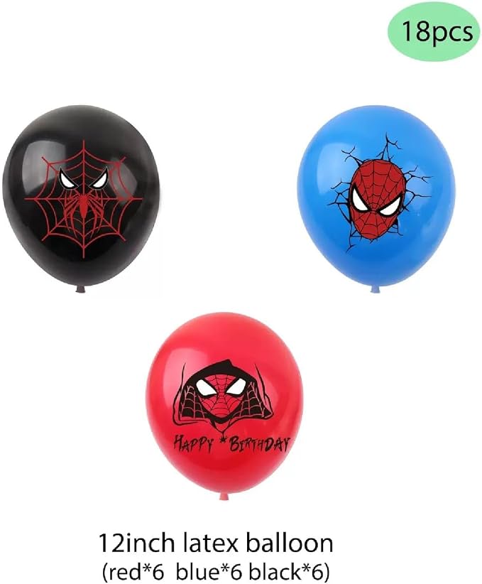 52pcs Spider Birthday Decorations Pack - Cartoon Spider Party Decorations Supplies with Balloons, Banner, Backdrop, Cake/Cupcake Toppers, Hanging Swirls & Tablecloth