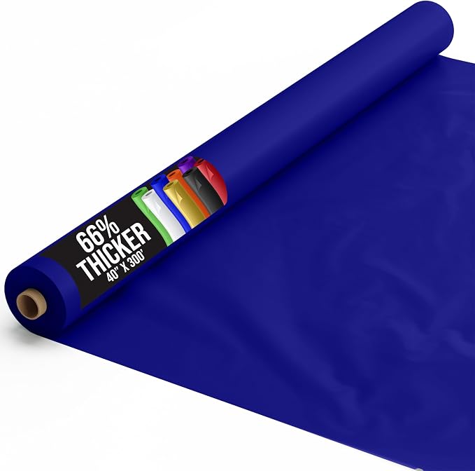 Party Solids 66% Thicker Premium Navy Blue Plastic Table Cover Roll 40" X 300' Table Cloth Plastic Cover Roll Quality Thick Banquet Rolls Disposable Tablecloth Rolls Strong American Based Company