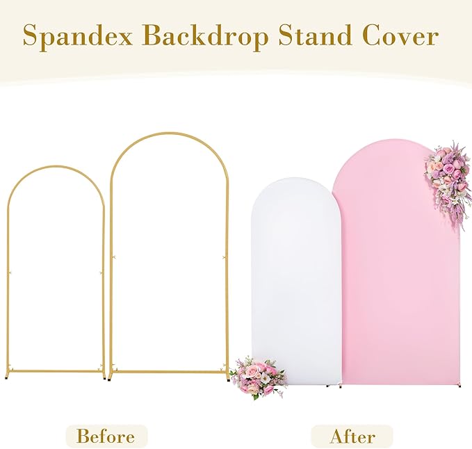White Pink Arch Cover Set of 2-7.2 and 6ft Arch Backdrop Cover Spandex Wedding Arch Stand Covers for Bridal Shower Baby Shower Girls Birthday Party Banquet Photo Arch Covers Stretchy Backdrop
