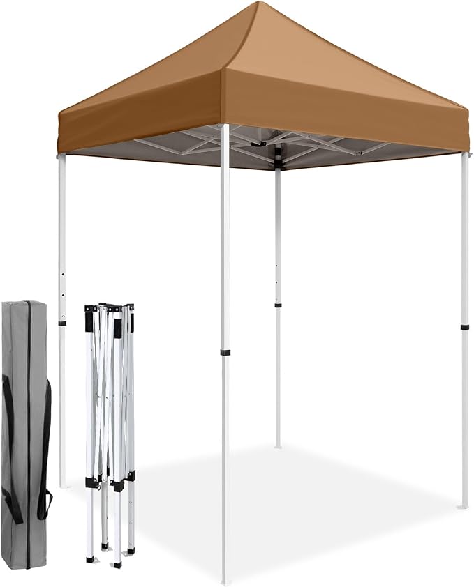 COOS BAY 5x5 Pop Up Canopy Tent, Portable Lightweight Sun Shelter with Carry Bag, Easy Setup Outdoor Canopy for Beach, Camping, Sports & Backyard Shade, Khaki