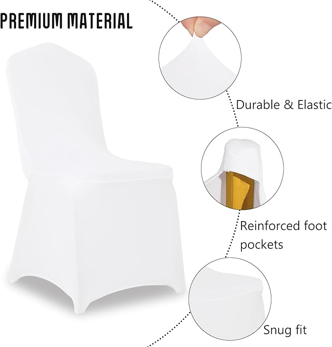 30 Pack White Stretch Polyester Spandex Chair Covers Universal Washable Removable Chair Slipcovers Protector for Wedding Banquet Events Party Dining Decoration