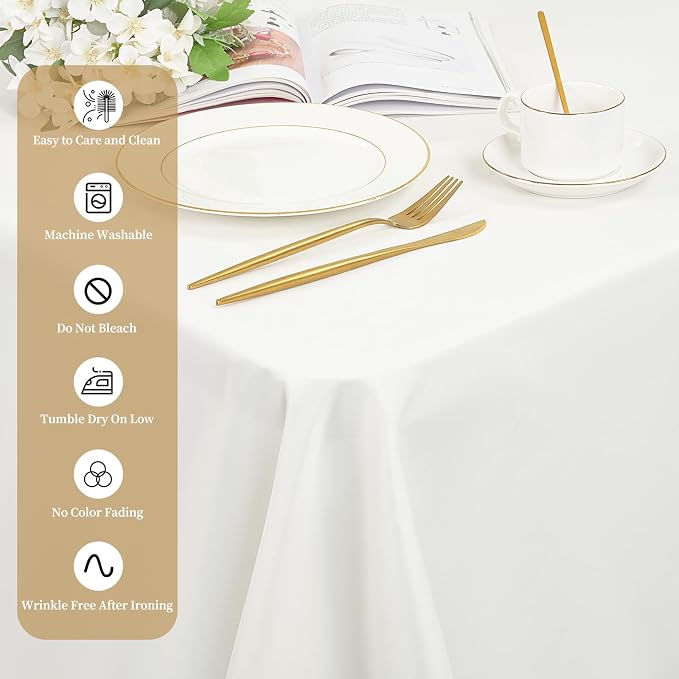 12 Pack Ivory Tablecloths for Rectangle Tables Stain and Wrinkle Resistant Washable Polyester Tablecloth 60 x 126 Inch Table Cloth Rectangle Table 6 Foot Rectangle Table Cloth for Wedding Party