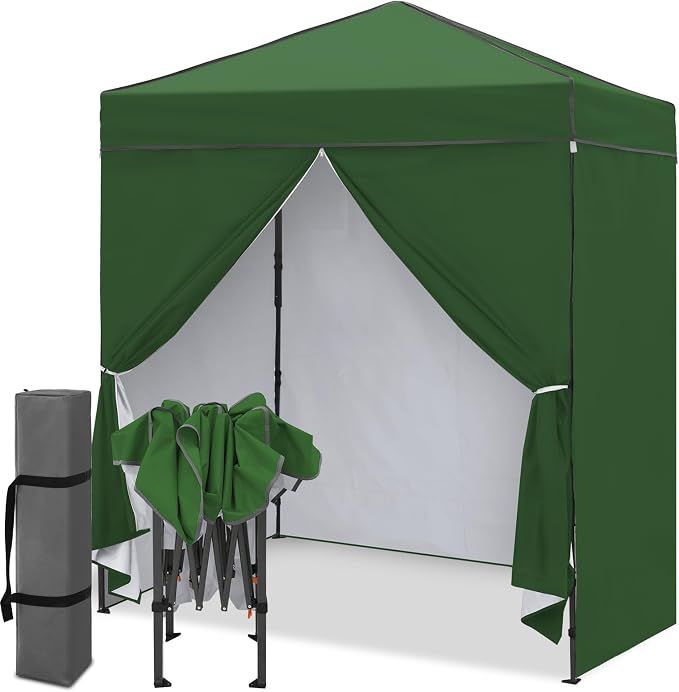 EAGLE PEAK 6x4 Instant Pop Up Canopy Tent with 4 Side Wall Panels, Straight Leg Sun Shelter, Portable Canopy with Carry Bag for Camping, Beach & Sports, Green
