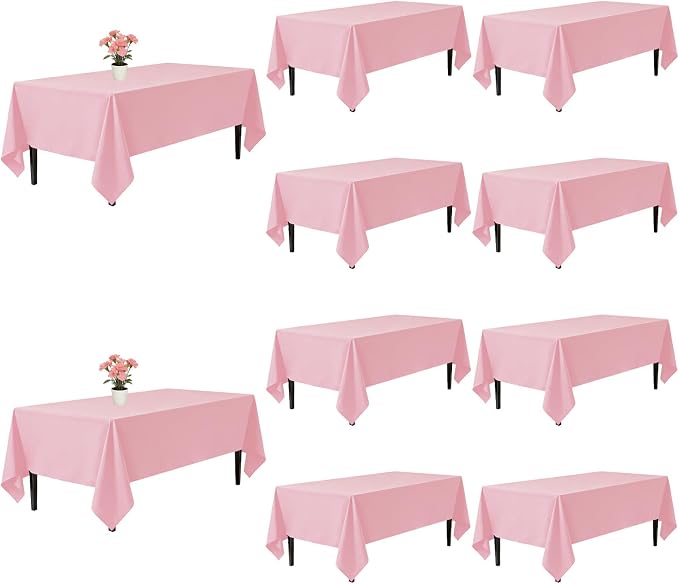10 Pack Pink Tablecloth 60x126 Inch Pink Table Cloth for 8 Foot Rectangle Tables, Wrinkle Resistant Rectangular Tablecloth Washable Polyester Fabric Table Covers for Party Banquet Wedding Buffet