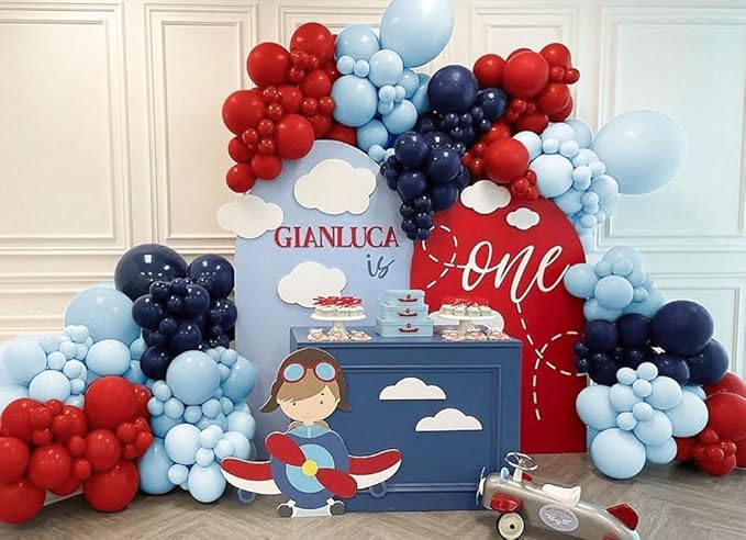 Navy Blue Red Balloon Garland Double Stuffed Macaron Blue Royal Red Balloon Premium Red Latex Balloon Arch Kit for Superhero Boys Birthday Baseball Theme Nautical Party Decorations