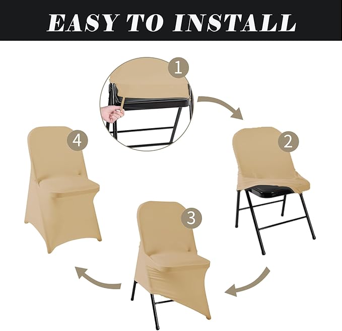 12 PCS Waterproof Stretch Spandex Folding Chair Covers, Dining Room Chair Slipcovers Protector for Wedding, Banquet, Party, Holidays, Celebration and Decoration（Champagne）