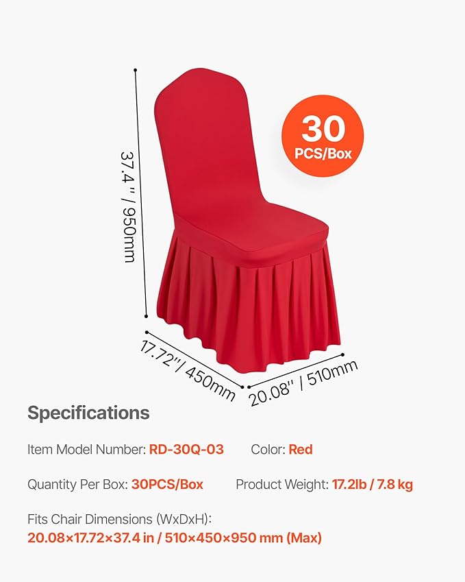 VEVOR Chair Covers, Polyester Spandex Chair Cover, Stretch Slipcovers for Wedding Party Dining Banquet Flat-Front Chair Covers (Red-d, 30PCS)