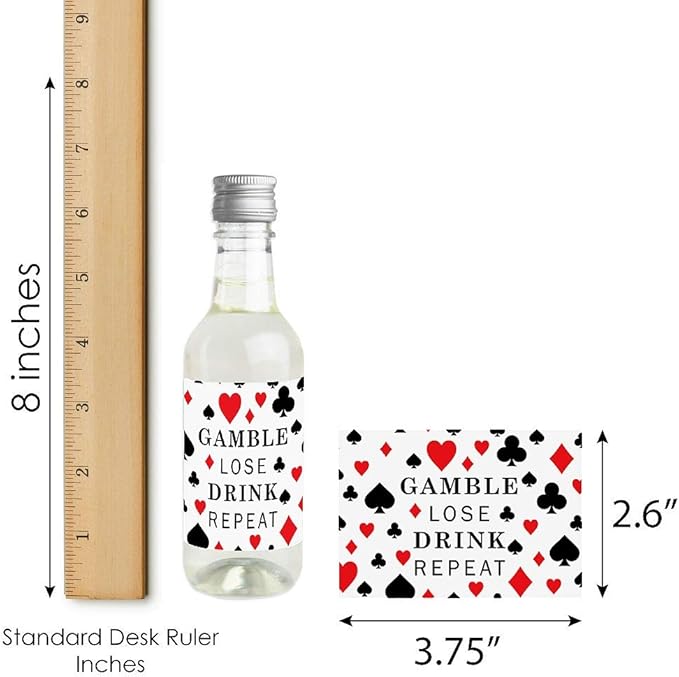 Big Dot of Happiness Las Vegas - Mini Wine and Champagne Bottle Label Stickers - Casino Party Favor Gift for Women and Men - Set of 16