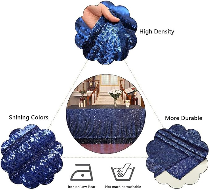 Juya Delight 60" x 102" Navy Blue Rectangle Sequin Tablecloth for Party Dinner Banquet Festival Wedding Anniversary Exhibition Dessert Table