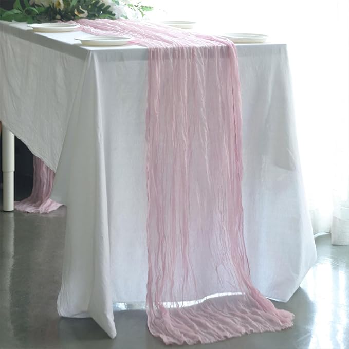 120 Inch Light Pink Cheesecloth Table Runner - 10Ft Long Cotton Gauze Table Decor for Weddings, Baby Showers & Parties