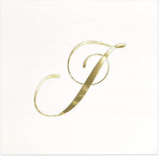 Gift Boutique 100 Gold Foil Monogram J Cocktail Napkins Disposable Paper Hand Towels for Wedding Baby Shower Holiday Party Powder Room Decor