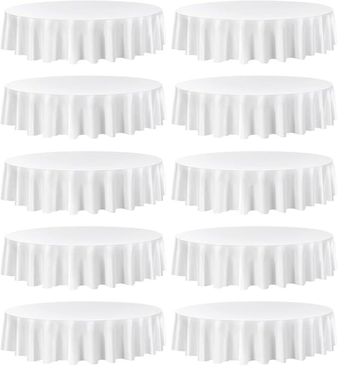 VEVOR White Round Tablecloths 10 Pack, 90 Inches in Diameter, Stain- & Wrinkle- Resistant, Machine Washable Table Clothes, Polyester Fabric Table Covers for Wedding, Party, Banquet, Formal Events