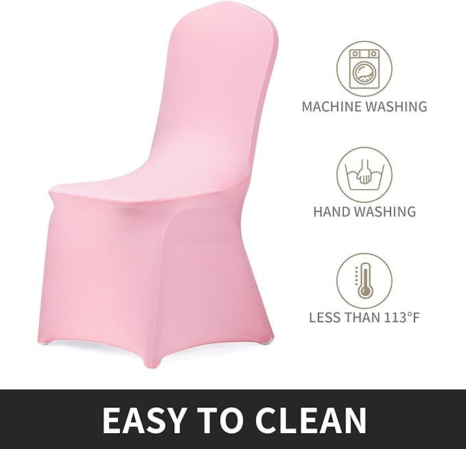 Peomeise Stretch Spandex Chair Cover for Wedding Party Dining Banquet Event (Pink, 12)