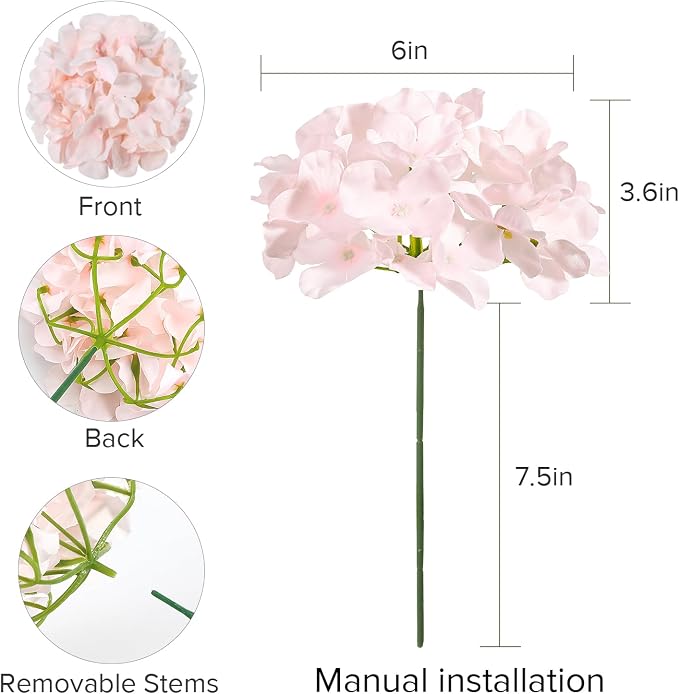 Auihiay 304 PCS Hydrangea Artificial Flowers, Faux Hydrangea Flowers, Silk Hydrangea Flowers with Stems for DIY Wedding Party, Arch and Background, Home, Garden (Pink)