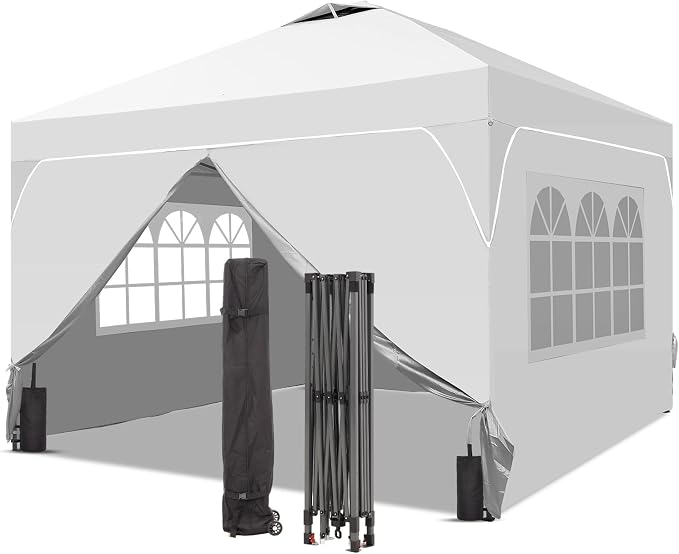 GDY 12x12FT Pop Up Canopy Tent with One Push Setup, Easy to Install with 4-Sidewalls for Events, Parties, Camping, Outdoor Gazebo with 4-Sandbags and Wheel Bag, White.