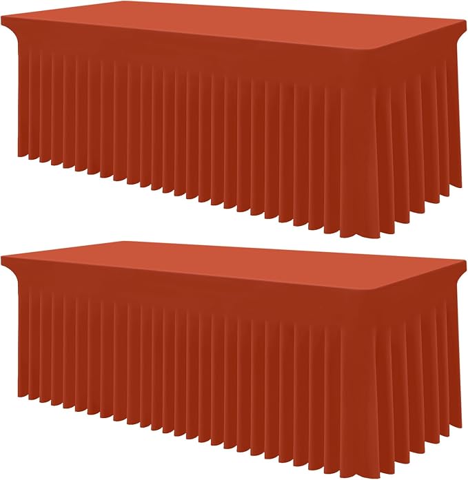 Smiry Spandex Tablecloth 2 Pack, Elastic Fitted Stretch Tablecloth for 6FT Rectangle Tables, Waterproof Washable Table Cover Skirt for Outdoor, Wedding, Banquet & Parties (Rust, 72Lx30Wx30H Inch)