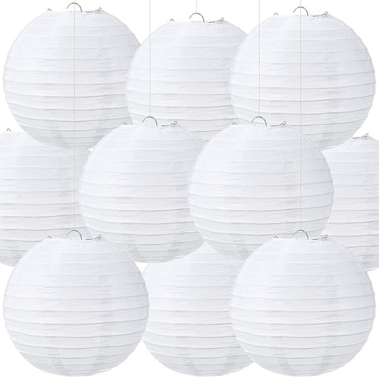 Treela 10 Pack White Chinese Japanese Paper Lanterns Decorative Hanging Round Paper Lantern Lamps for Wedding Birthday Party Decorations (14 Inch)