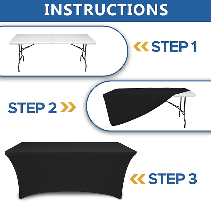 Spandex Table Cloths for 8 Foot Rectangle Tables-4 Pack Fitted Stretch Black Table Covers-Elastic Folding Tablecloths for Party, Vendor Booth Display, Banquet Buffet Event, Craft Trade Show