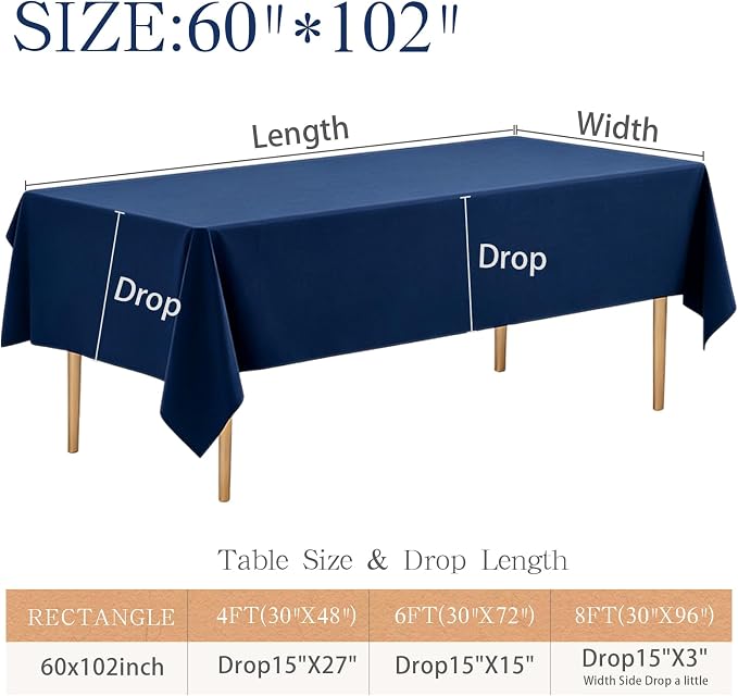 WIGENIUS 6 Pack Blue Table Cloth Rectangle Tablecloths 60X102 Inch,Polyester Table Cloth for 6 Foot Rectangle Tables,Wrinkle Resistant Washable Fabric Table Covers for Party,Wedding Banquet