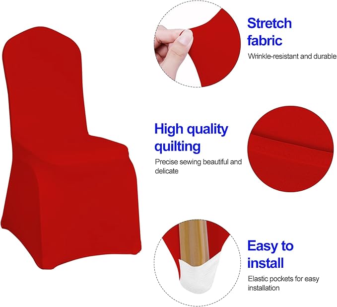 EMART Red Chair Covers 20 Pcs Spandex Stretch Universal Standard Seat Slipcovers Fitted for Wedding Bulk, Party, Banquet and Holidays Celebration