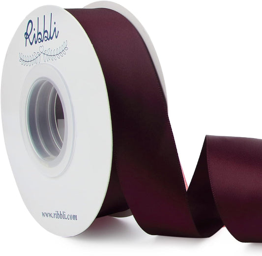 Ribbli Burgundy Double Faced Satin Ribbon,1” x 25 Yards,Use for Craft Bows Bouquet, Gift Wrapping, Wedding Decoration, Floral Arrangement