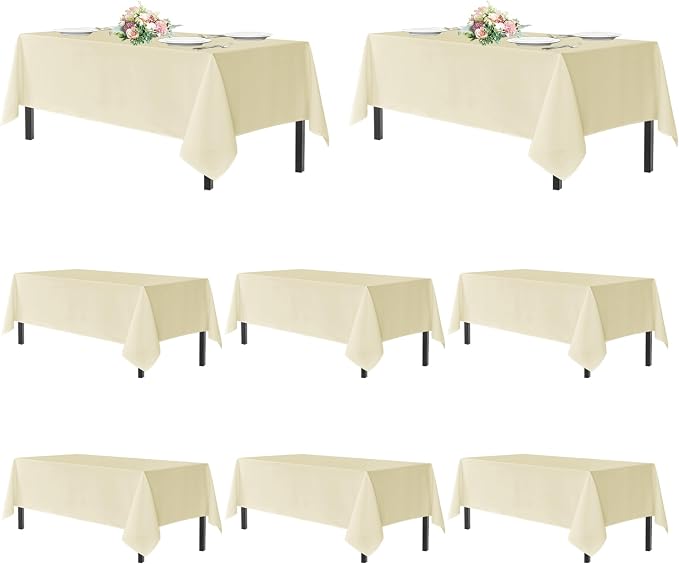 sancua Beige Tablecloths for 6 Foot Rectangle Tables, 8 Pack - Washable Polyester Fabric Table Cloth for Wedding Party, Birthday, Banquet Reception, 54x108 Inch Ivory