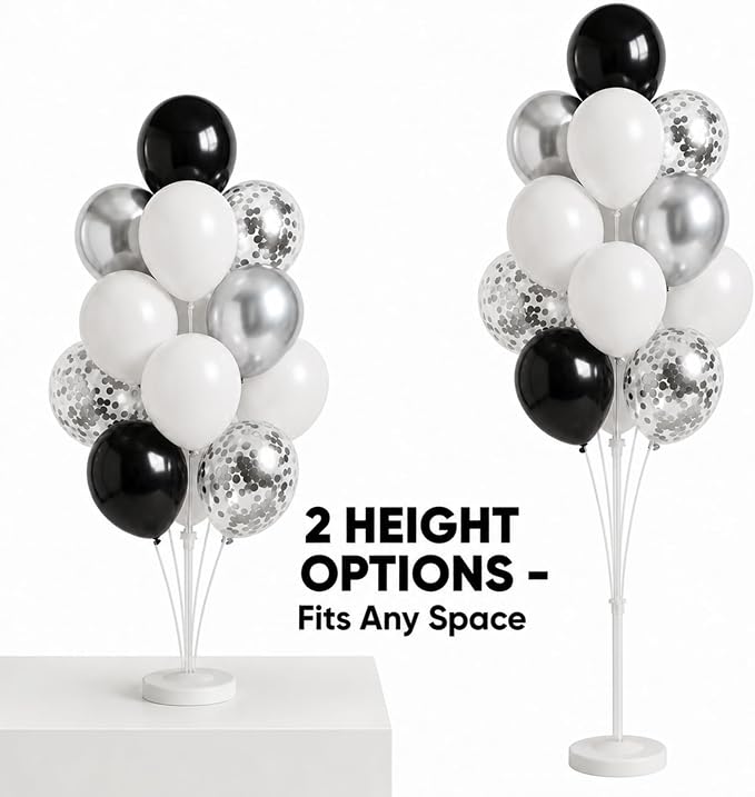Balloon Column Stand Kit,2 Sets of Assorted Rainbow Balloon Tower Pillar with 10inch Bright Color baloon Reusable Design for Grirls Party,Birthday, Wedding,Baby Shower (Black Silver)