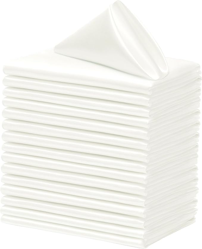 50 Pack Square Satin Dinner Napkins, 20x20 Inches Silky Soft Smooth Table Cloth Napkins for Restaurant Weddings Banquet Party Decoration, Off White