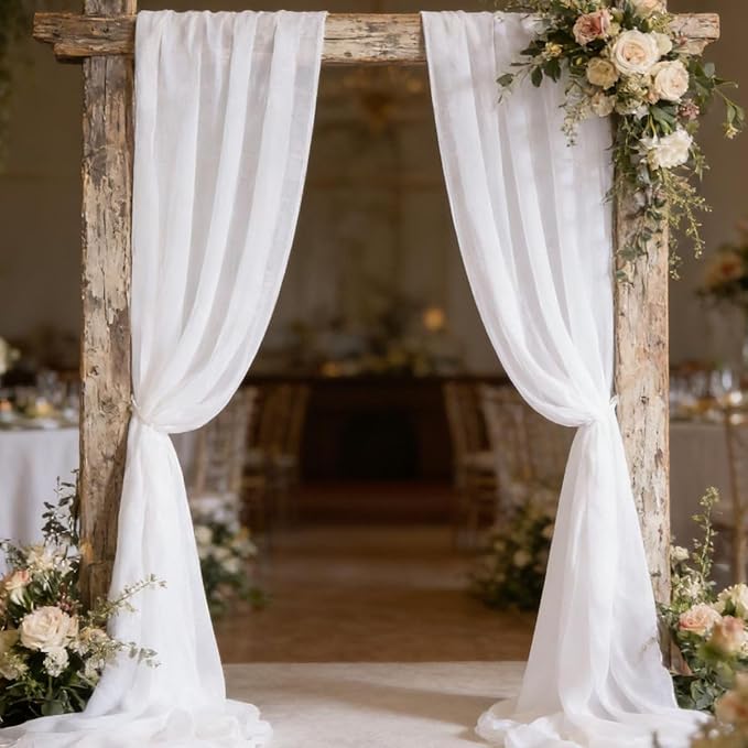 MLMC White Chiffon Fabric by The Yard Pre-Cut Sheer Chiffon Arch Fabric 10 Yards Airy Continuous Draping Panels 60 inch Wide for Wedding Backdrop Craft Ceiling Decor