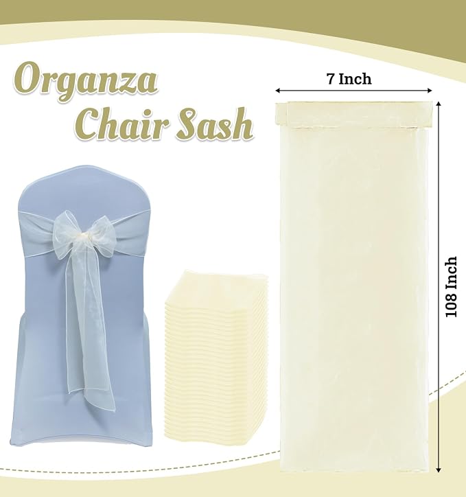 MDS® Pack of 50 Organza Chair Sashes for Wedding Decoration, Reusable Sheer Chair Bows for Banquet Chair Cover, Reception, Bridal Shower, Baby Shower, Birthday Party & Special Events - Ivory