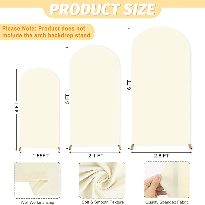 MODFUNS Ivory Arch Cover 4&5&6ft Wedding Arch Cover Set of 3 Spandex Arch Stand Covers Double Sided Stretchy Backdrop Covers for Wedding Ceremony Party Banquet Decoration