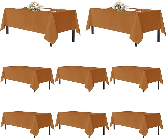 sancua Thanksgiving Tablecloths for 6 Foot Rectangle Tables, 8 Pack Light Brown - Washable Polyester Fabric Fall Table Cloth for Harvest Party, Birthday, Banquet Reception, 54x108 Inch Bronze