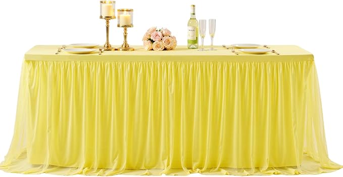 HB HBB MAGIC Yellow Table Cloth Spandex Table Covers 8ft Fitted Tulle Tablecloth Rectangular Desk Skirt Stretch Table Cloths Covers Party Banquet Birthday Baby Shower Wedding Table Cloth, 2 Pack