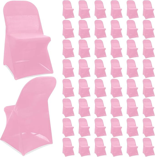 Newwiee 50 Pcs Spandex Chair Covers Bulk - Stretch Folding Flat Front Fitted Universal Chair Protector Pack Removable Washable for Wedding Party Dining Banquet Event (Pink)