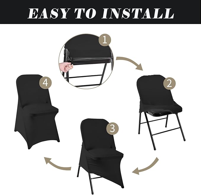 36 PCS Waterproof Stretch Spandex Folding Chair Covers, Dining Room Chair Slipcovers Protector for Wedding, Banquet, Party, Holidays, Celebration and Decoration（Black）