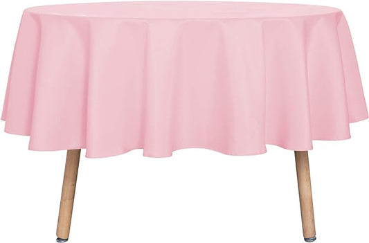 sancua 60 Inch Round Tablecloth (Fits 20-48 Inch Tables), Water Resistant Spill Proof Washable Polyester Table Cloth Decorative Fabric Table Cover for Dining, Buffet Parties and Camping, Pink