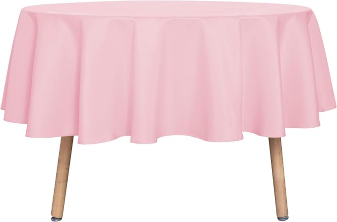 sancua Round Tablecloth - 70 Inch - Water Resistant Spill Proof Washable Polyester Table Cloth Decorative Fabric Table Cover for Dining Tables, Buffet Parties and Camping, Pink