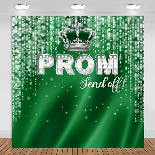 Prom Send Off Backdrop Green and Silver 2026 Graduation Photography Background Party Decorations Class of 2026 Congrats Grad Banner Photo Booth Props (Green and Silver, 6x6ft)