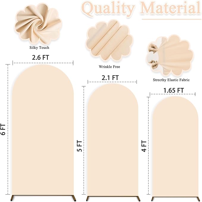Spandex Fitted Wedding Arch Cover Set of 3 Beige Arch Backdrop Cover 4ft 5ft 6ft Arches Backdrop Frame Covers Chiara Arched Covers Stretchy Backdrops for Gender Reveal Baby Shower Balloon Decor